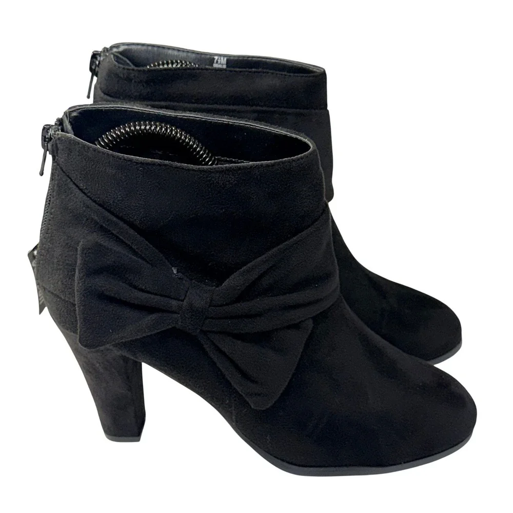 NEW Coach‎ and Four Odalis Boot Womens 7.5 Black Suede Ankle Bow Zipper Coquette